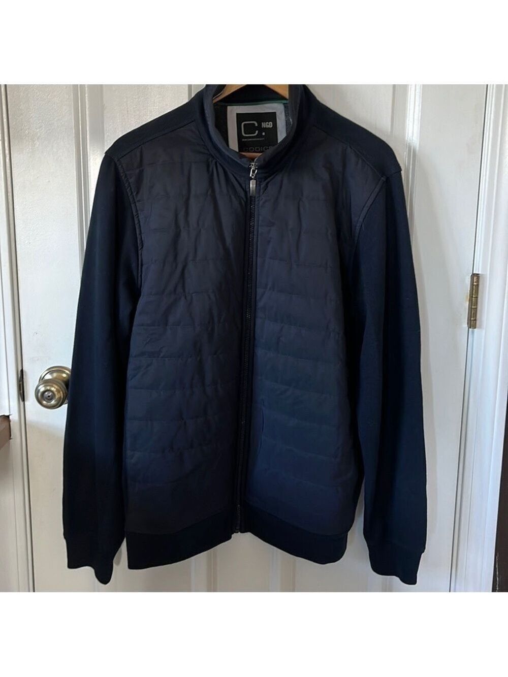𝅺codice Men's Luxury Full Zipper Lightweight Jacket Mock Neck Navy 54 L XL